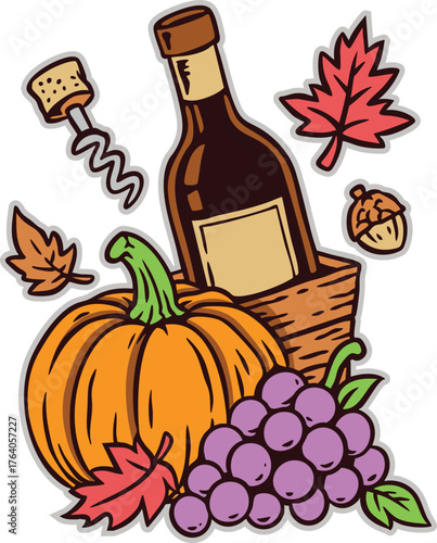 Thanks giving wine with grape and pumpkin