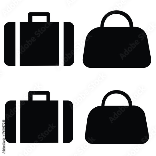 Luggage Silhouette Vector Set, Travel Bag and Suitcase Icon Collection for Vacation and Tourism Design