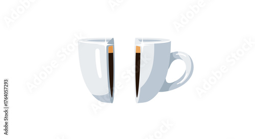 Deconstructed Coffee Cup - Conceptual Illustration of Fragmentation and Division.