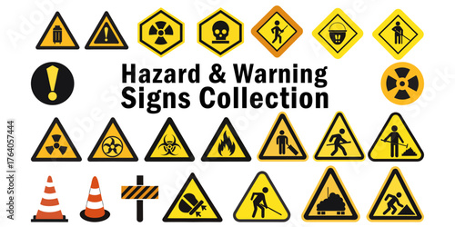 Large Hazard Warning Sign Collection Industrial Safety Icons Vector