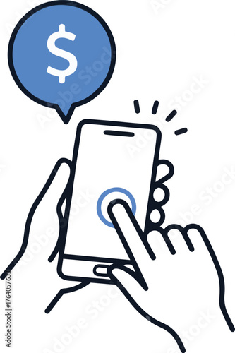 Simple Vector Icon Illustration of a Hand Operating a Smartphone
