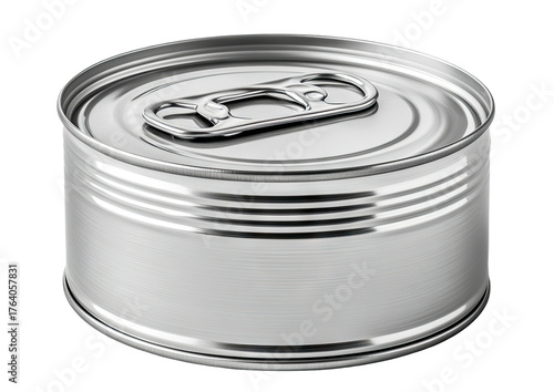Metal can with pull-tab lid, isolated against black background