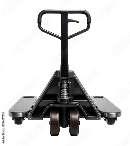 Compact hydraulic pallet jack for easy handling of low-clearance pallets at loading docks.