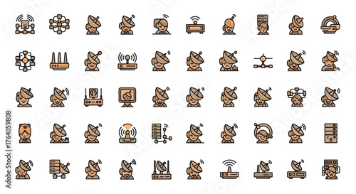 A collection of stylized icons, primarily featuring individuals with satellite dishes and antennas