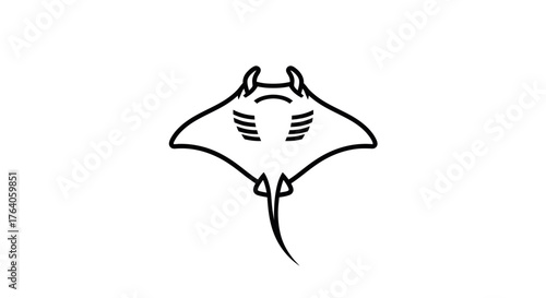 A minimalist black outline of a manta ray, facing the viewer, on a white background