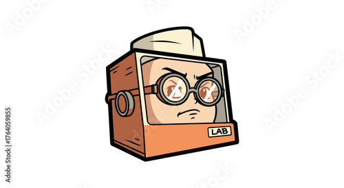 A cartoon scientist wearing glasses and lab box expressing annoyance