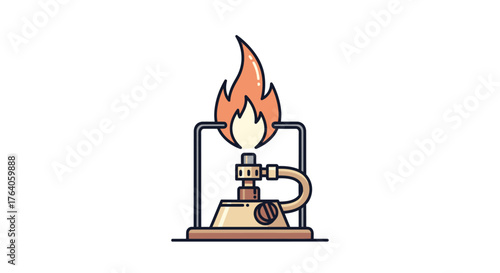 An illustration of a lab burner with a flame, stylized and colored