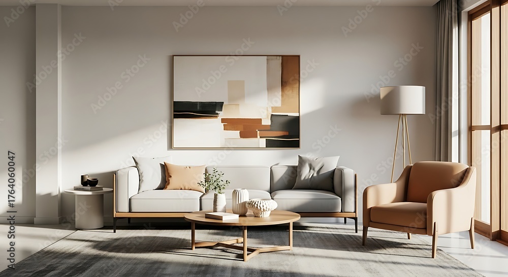 Fototapeta premium Modern Living Room Interior Stylish Furniture and Design, Creating a Comfortable Space
