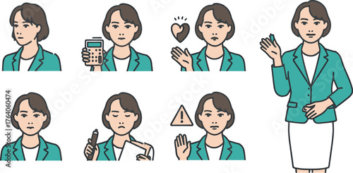 Business Woman with Various Expressions – Isolated on White Background, Professional, Emotions, Office Lifestyle, Character Poses