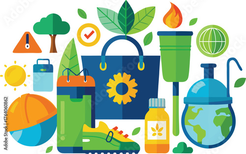 Sustainable lifestyle choices promoting eco-friendly habits for a greener planet and healthy living concept with a vibrant, modern style and clean design.