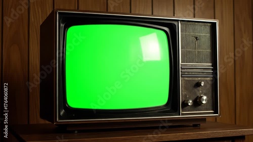 Vintage television with a green screen, evoking nostalgia and retro technology, perfect for compositing custom content vector illustration