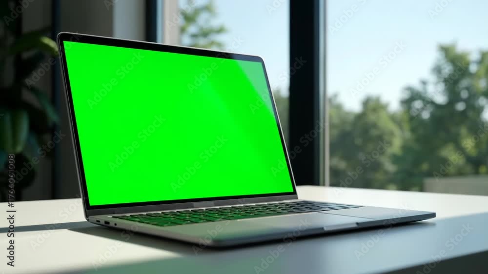 custom made wallpaper toronto digitalModern laptop with a vibrant green screen, ideal for digital content creation, presentations, and virtual backgrounds vector illustration