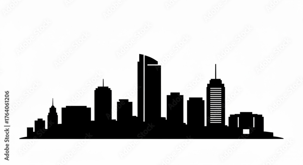 Obraz premium Silhouette of a city skyline with various buildings and structures against a white background view image