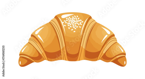 Delicious Golden Croissant with Sesame Seeds Isolated on White Background.