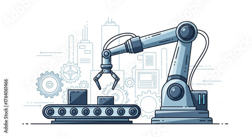 Robotic arm assembling products on a conveyor belt, showcasing automation and efficiency in a modern manufacturing process