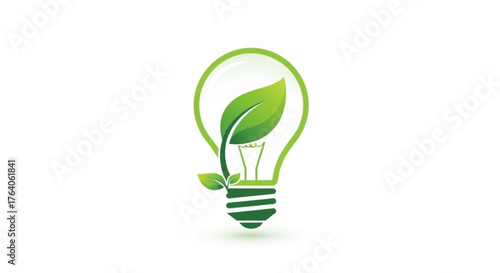 Green energy light bulb with leaves, symbolizing ecofriendly solutions and sustainable power generation
