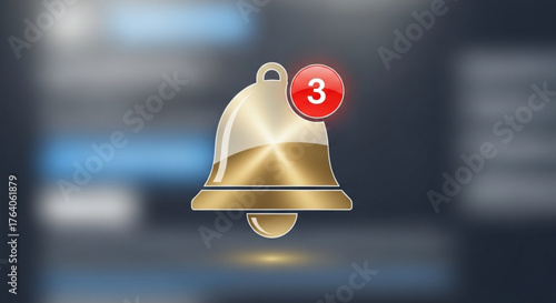 A golden notification bell with a red circle and the number three, indicating multiple new alerts, messages, or updates on digital platform