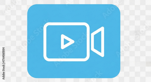 A blue square icon with a white video camera symbol, representing video recording, streaming, and media creation on a transparent background