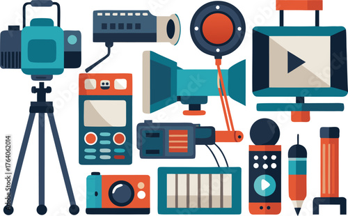 Creative filmmaking equipment collection for independent movie production and dynamic videos, perfect for studio projects and modern digital content creation