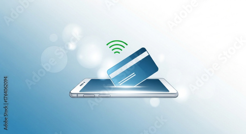 Contactless payment with credit card on smartphone, illustrating secure transactions and modern financial technology