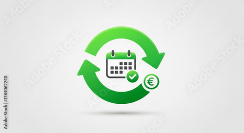 Green recurring payment icon, symbolizing regular financial transactions and scheduled billing cycles for subscriptions