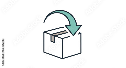 A box with an arrow pointing down and to the right, indicating a return or delivery, simple and clean design