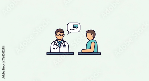 Doctor consulting patient, illustrating healthcare, communication, and medical advice in a simple and clean design