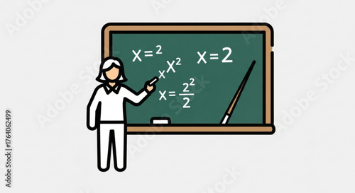 A teacher is standing in front of a blackboard and teaching math the teacher is explaining a math problem