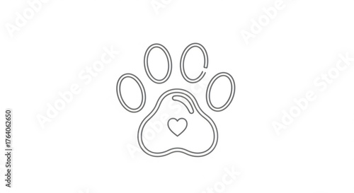 Illustration of a paw print with a heart inside, , symbolizing love for pets and animal welfare