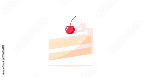 Delicious slice of cake with a cherry on top, perfect dessert.