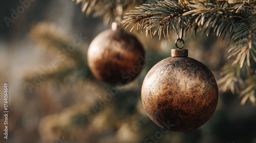 Wallpaper Mural close up of bronze decorative balls hanging from a tree enhancing festive holiday design elegance Torontodigital.ca