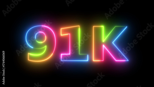Neon 91K Followers Celebration Vibrant Animated Counter on Dark Background Social Media