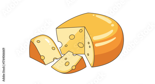 Delicious Swiss Cheese Wheel with Slices.