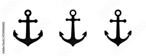 Three classic nautical ship anchors symbolizing sea travel stability and maritime adventure nautical design elements