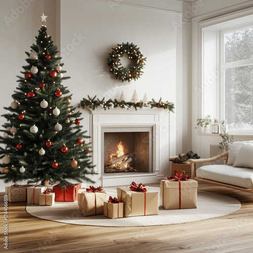 living room with christmas tree