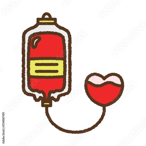 手書き風の単品アイコンイラスト　輸血パック　血液