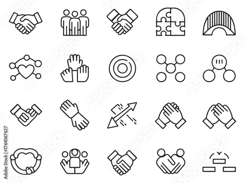 A diverse collection of partnership and teamwork icons, symbolizing collaboration and unity.