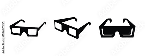 Three different views of 3d glasses black silhouette for immersive entertainment experiences