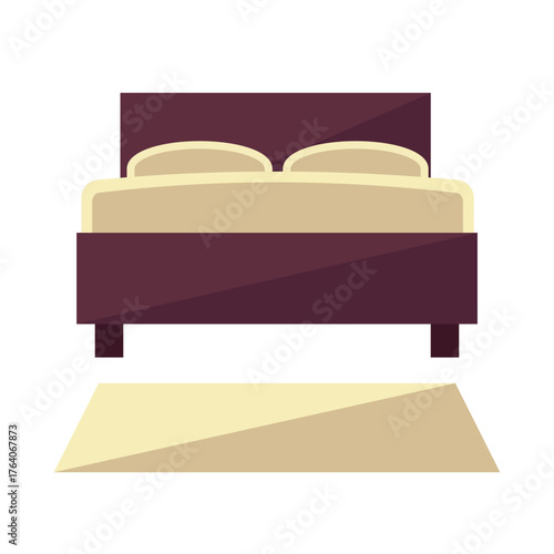 Double bed with carpet on the floor. Stock Illustration