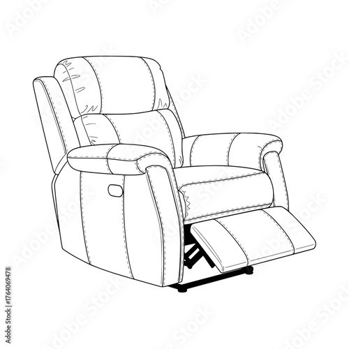Line Art Illustration of a Comfortable Recliner Chair.