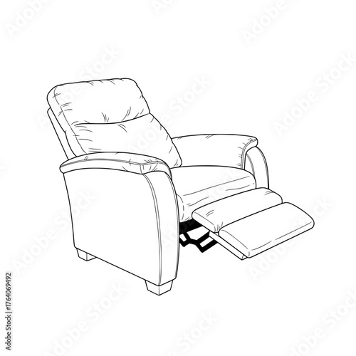 Line Art Illustration of a Comfortable Reclining Armchair.