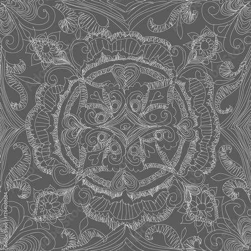 uneven round seamless gray pattern drawn by hand with  ballpoint pen.
Suitable for backgrounds, textile design, packaging, web design, scrapbooking paper
