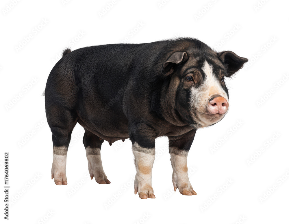 Fototapeta premium Black and White Pig Standing