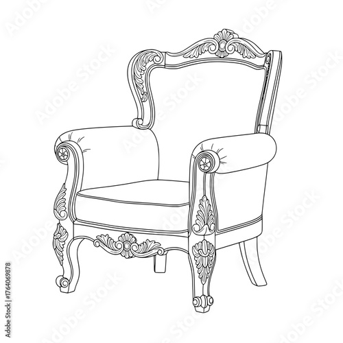 Ornate Baroque Armchair with Intricate Carvings and Upholstered Seat.