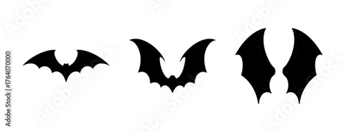 Collection of three stylized black bat wings silhouettes in varying sizes and detail