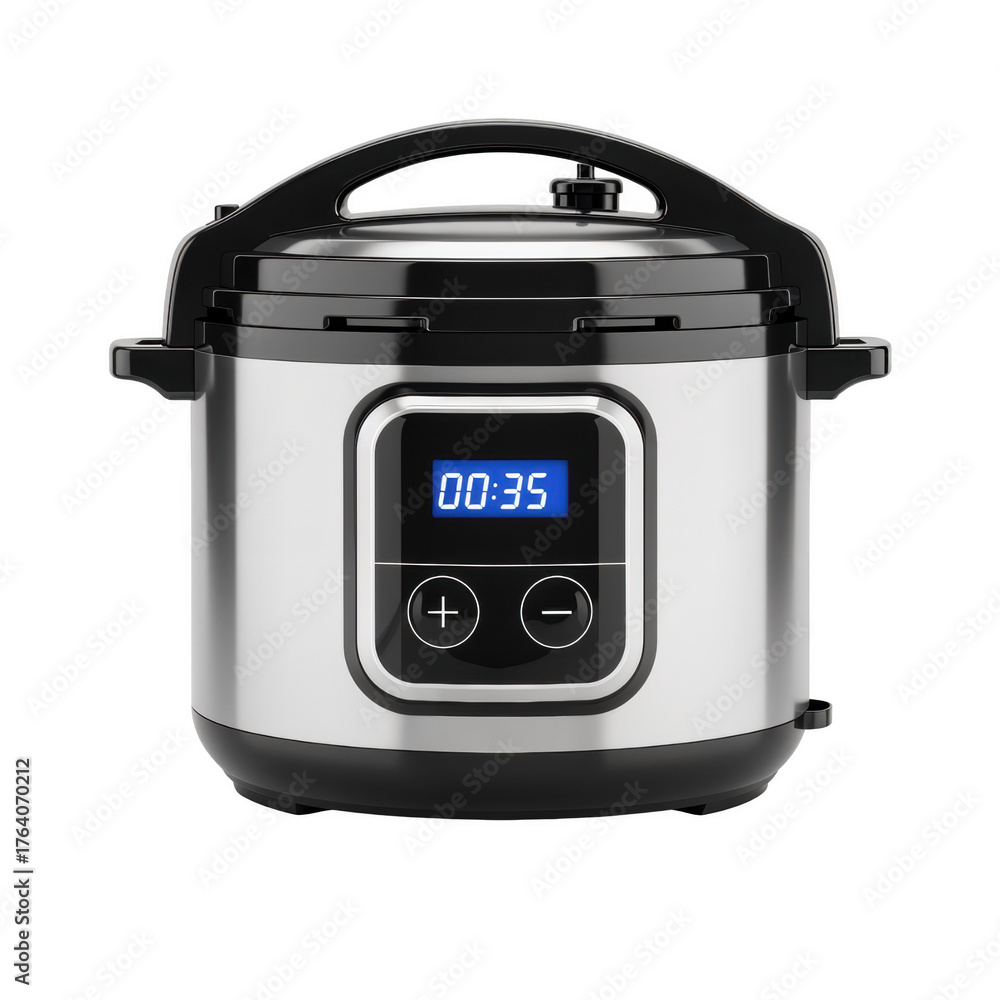 Fototapeta premium Electric Pressure Cooker with Digital Timer Isolated on White Background
