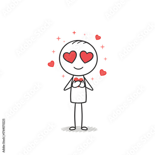 Vector of a stick figure forming a heart with hands, representing love and admiration in a romantic style.