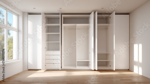 interior showcase featuring a modern modular wardrobe in a bright minimalist space