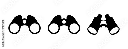 Three binoculars icons side by side discover explore observe magnify your vision with these tools