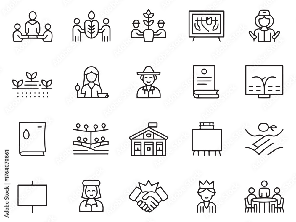Fototapeta premium A collection of minimalistic line icons depicting various aspects of community and education.